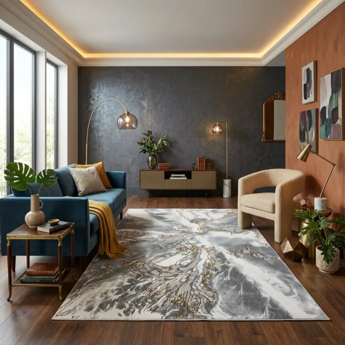 Covor SOHO Grey Gold Marble Lines - imagine 2